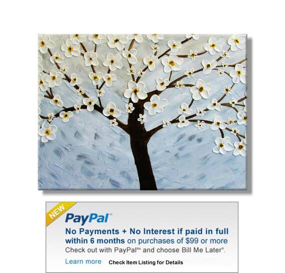 Tree with White Blossoms. Original Handpainted Acrylic Thick 3d Texture Impasto Palette Knife Painting. Size 18 x 24.