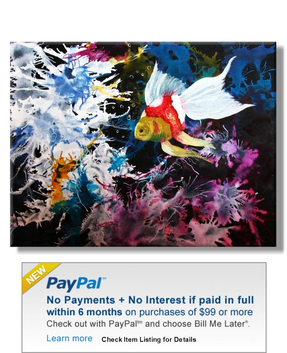 Fancy Tail Goldfish. Original Handpainted Acrylic and Oil Painting. Size 16 x 20.