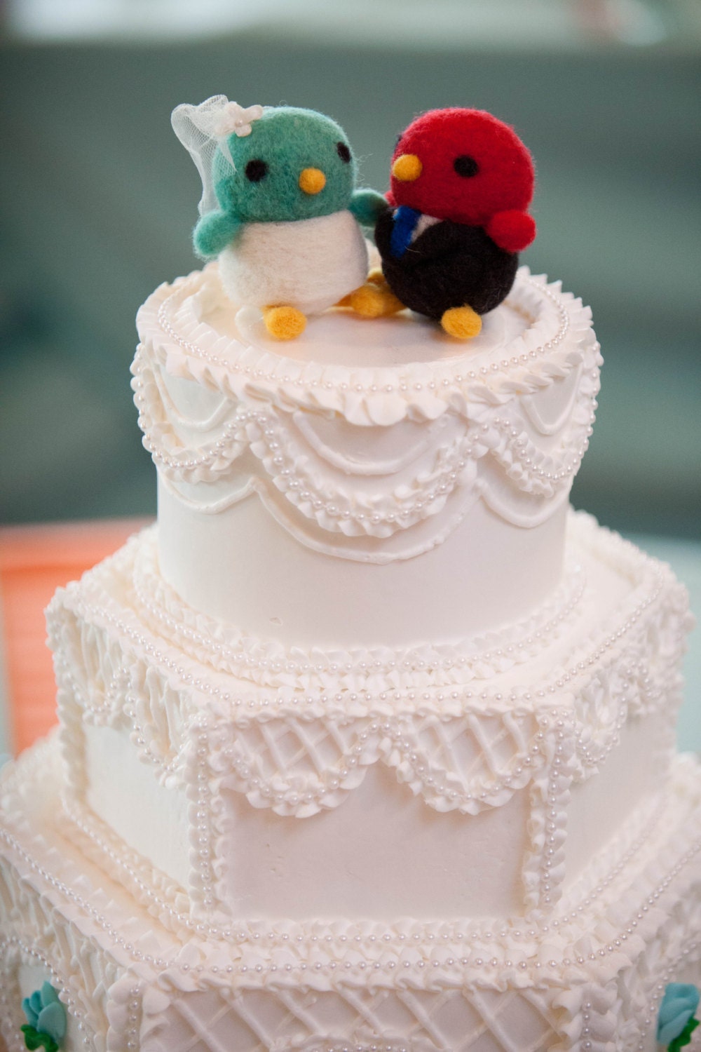 Hand Needle Felted Wedding Cake Topper - Love Birds ( made to order)
