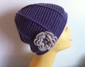 Crochet Womens Beanie Hat With Flower, Womens Hat With Flower, USA seller