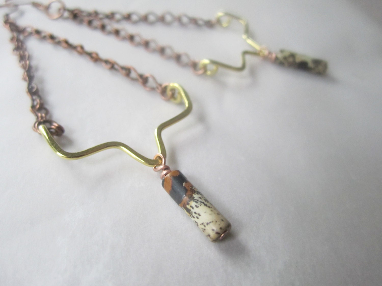 Mixed Metal Dangle Earrings With Painted Jasper Tube Beads Gypsy Boho Girl Handmade Jewelry