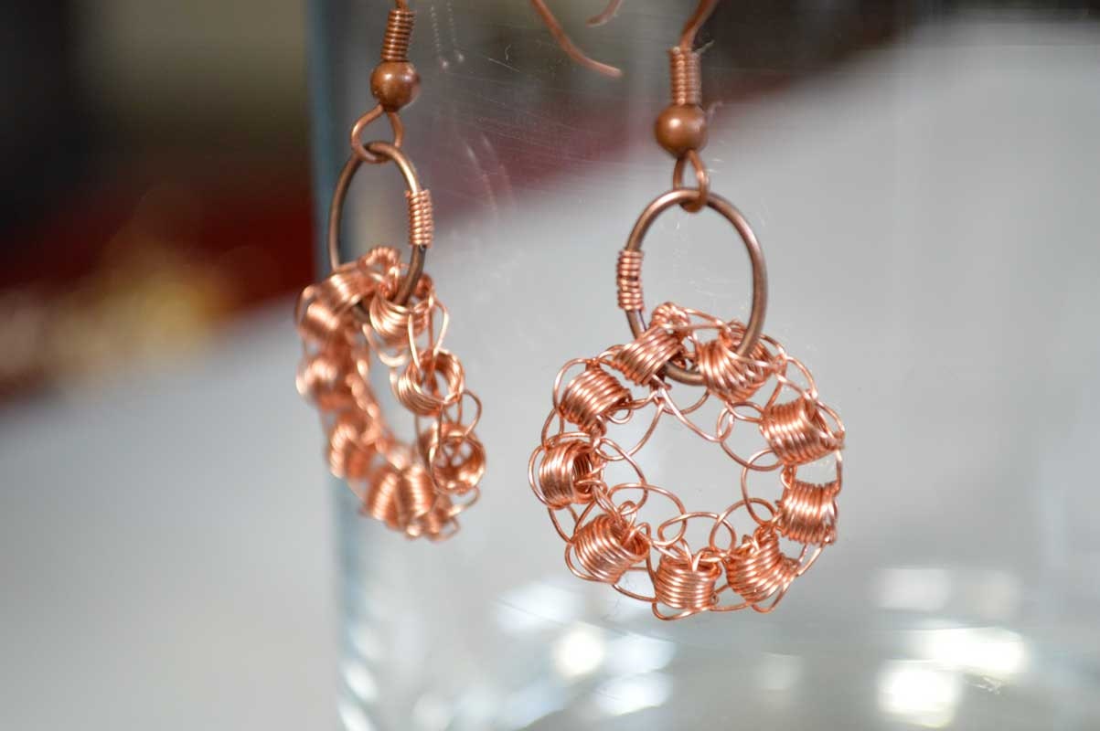 Copper Wire Crochet Earrings with Antiqued Copper Findings