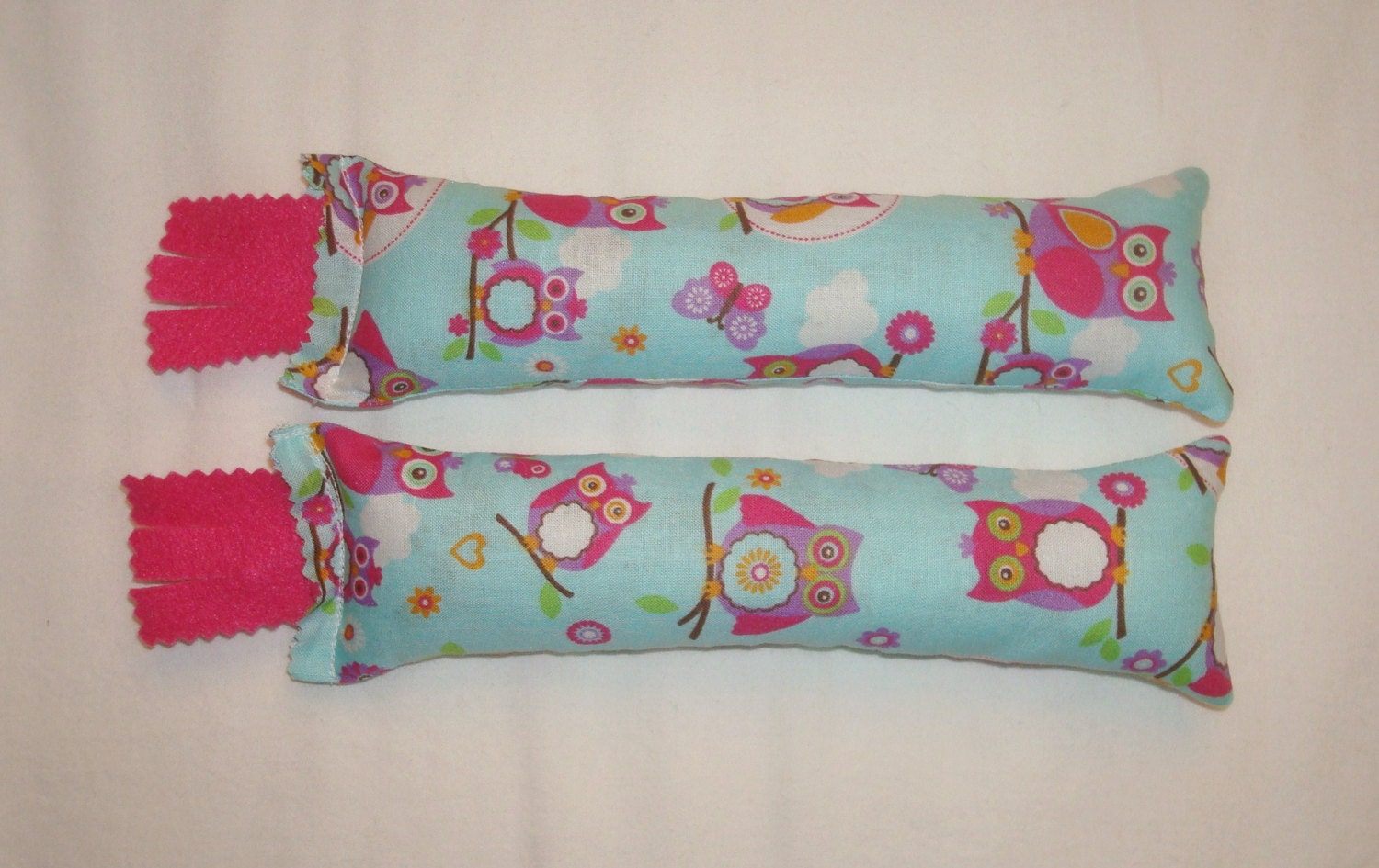 Catnip Cat Toys - Set of 2 Kicksticks - Owls on Aqua Fabric