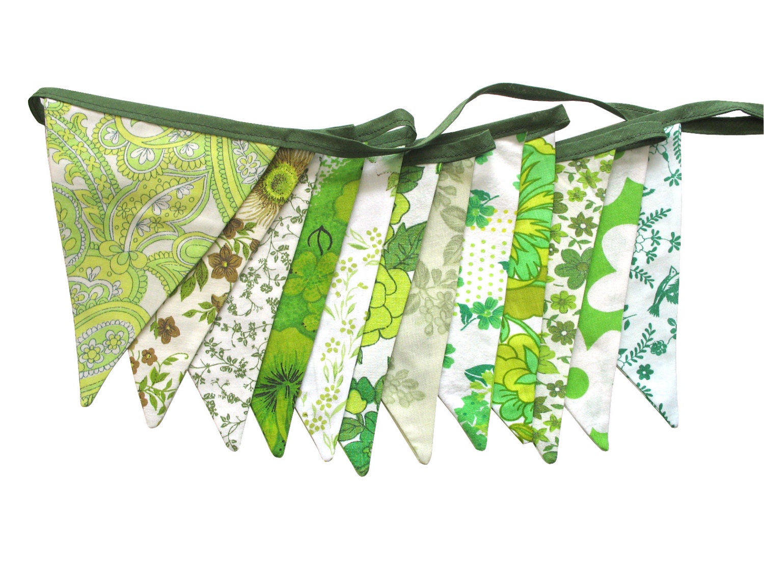 Vintage Retro Pretty Eco - Green Floral Flag Bunting. Parties, Garden Party, Wedding etc