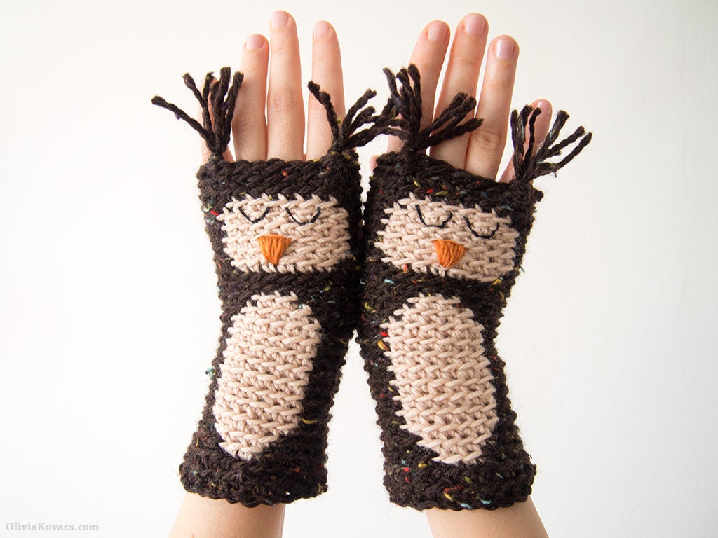 OWL FINGERLESS GLOVES (Chocolate Brown) - Free Shipping Worldwide