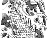 Large Leather Tattoo: Koi leather patch custom pyrography
