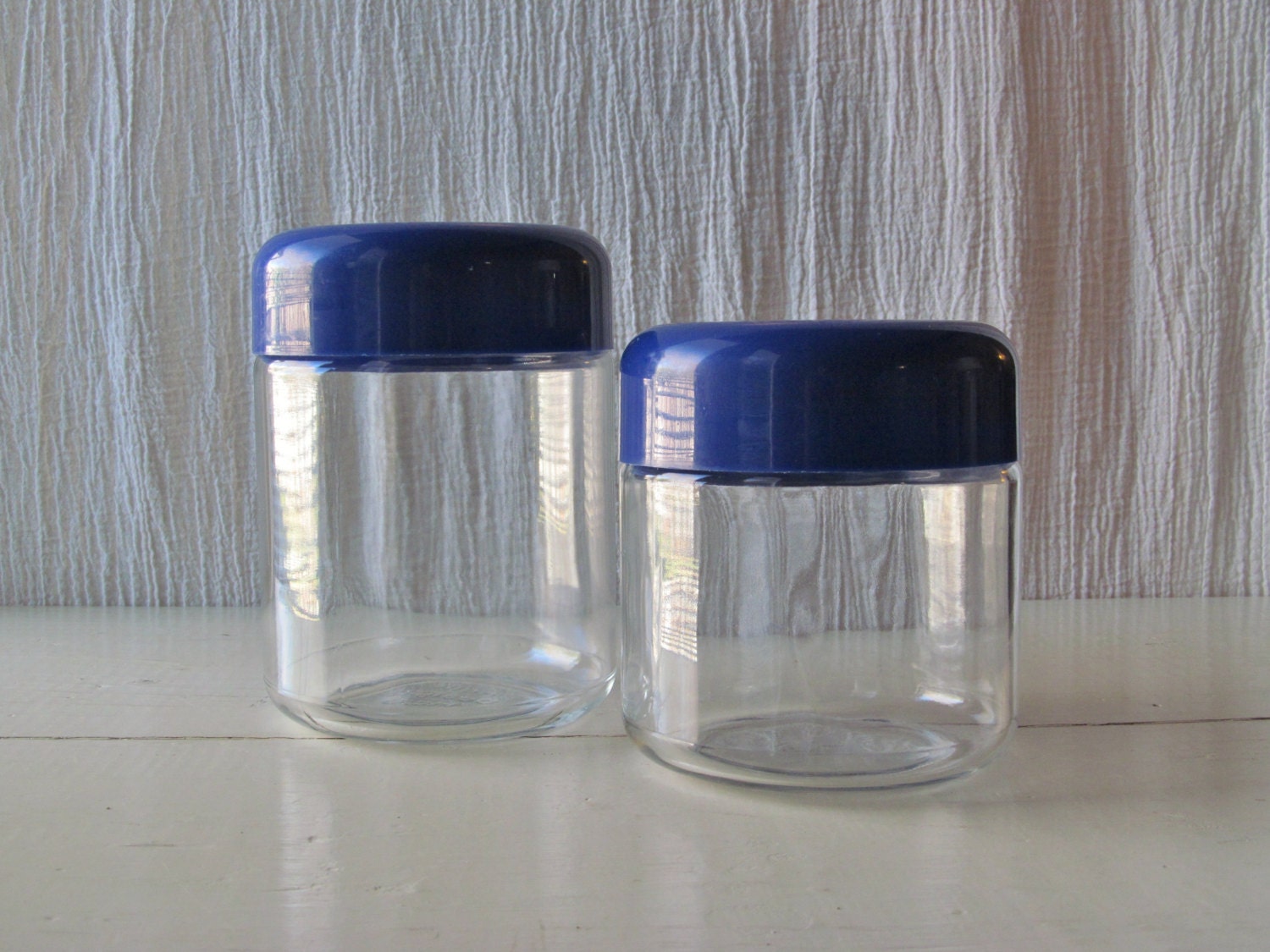 Vintage Massimo Vignelli Heller Designs Glass Jars - Blue - Set of 2