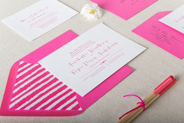 Clara Wedding Invitation in Hot Pink - SAMPLE - Modern Calligraphy - Flat Print or Letterpress Wedding Invitation
