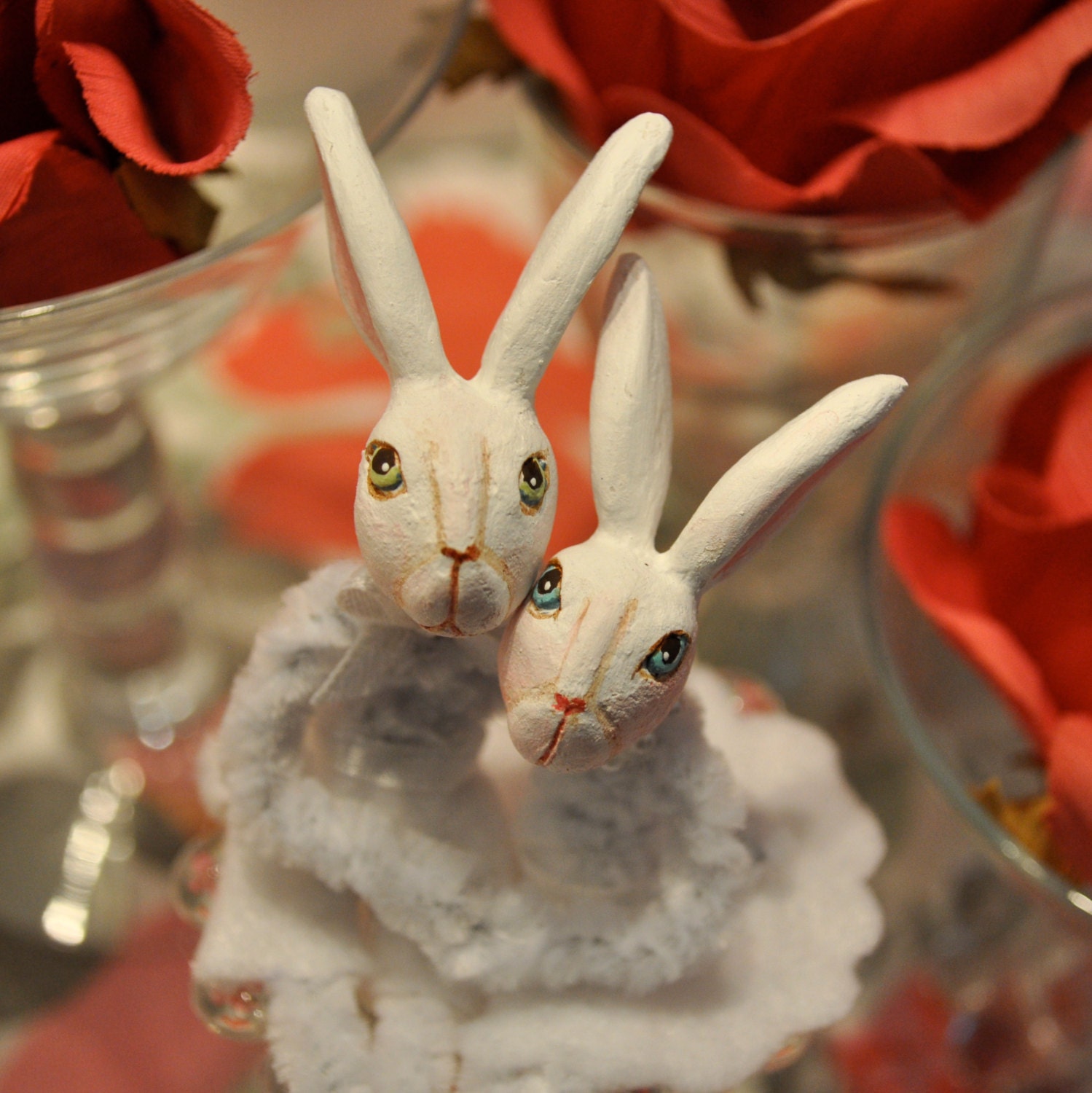 Pair of bendable bunny rabbits - OOAK clay faces - fun easter decoration