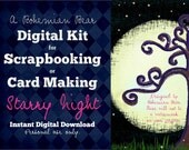 Starry Night Moon & Stars DIGITAL Scrapbook Paper, Overlays, Digiscrapping, Card Making, Graphics, Instant Download