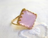 Purple Chalcedony ring, Gold ring,  Lavender ring, Vintage ring,  Square ring, 10 mm, 14k gold ring, cocktail ring, Bidal ring