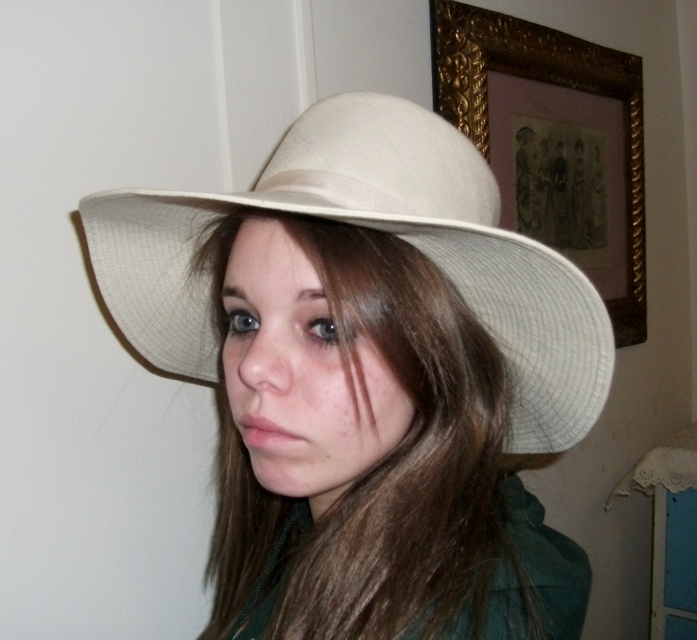 Vintage Women s Raw Silk Hat with Top Stitched Wide Brim Only 8 USD
