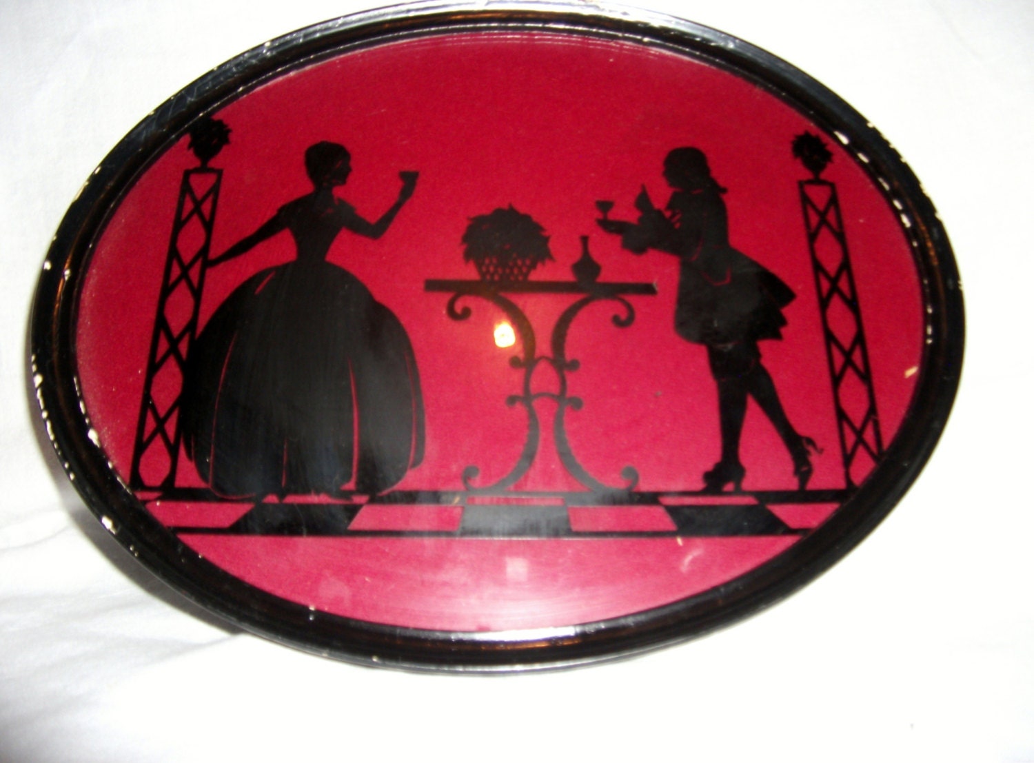 Vintage Framed Reverse Painted Silhouette Picture Georgian Style Shabby Chic 9 USD