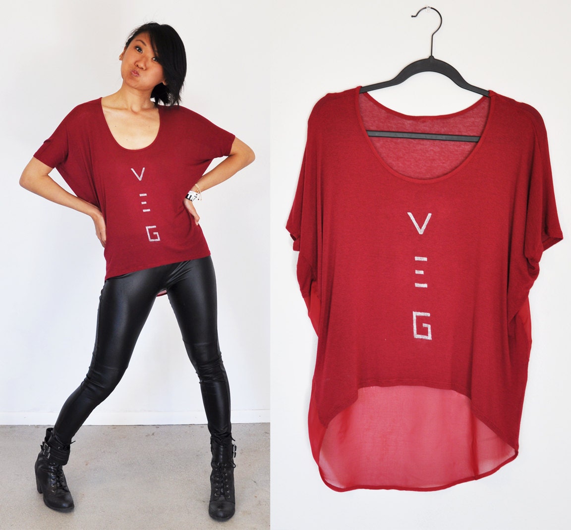 SALE: Veg Clothing - Oversize Asymmetrical Maroon Top  ( Size S / M / L / XL )
