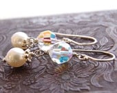 Crystal Pearl Earrings Freshwater Pearl Swarovski Crystal Sterling Silver White Wedding Bridesmaid Gifts Bridal Jewelry Bride Earrings