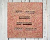 Love quote art - and they lived happily ever after - love story valentines day wedding anniversary - 5X5 print - scrabble love quote