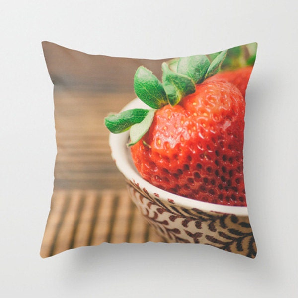 Pillow cover - 16x16 pillow case - strawberry accent pillow case - food photography pillow case - unique pillow case - kitchen decor