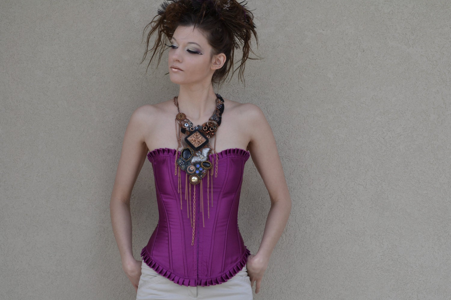 Heartwood Hardware Bead Embroidery Necklace -  Bead Embroidered collar with bat