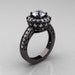 Classic 14K Black Gold 1.0 Carat White Sapphire Diamond Wedding Ring, Engagement Ring R199-14KBGDWS