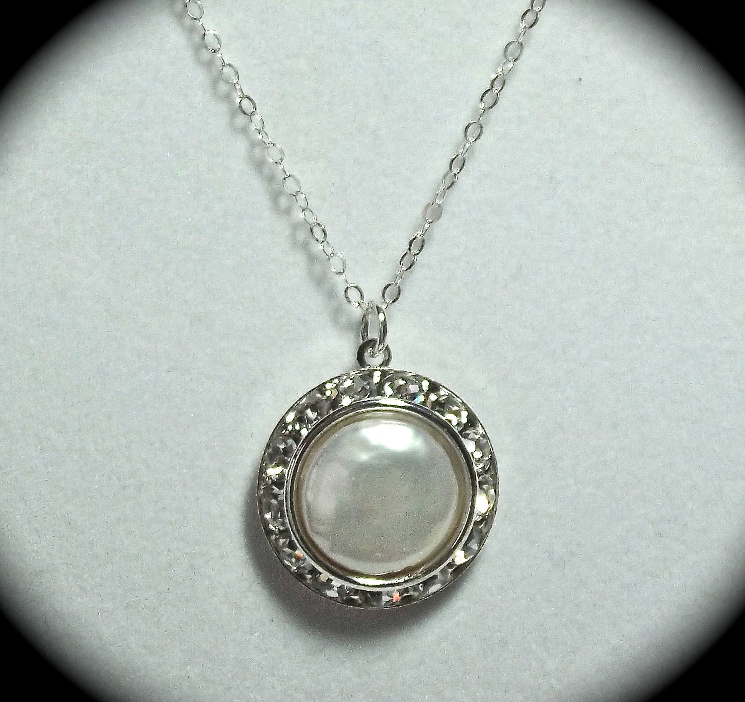 Pearl Necklace - Freshwater - Coin pearl - Sterling Silver - Swarovski Crystal Pendant - Formal or Casual - Wonderful Gift -