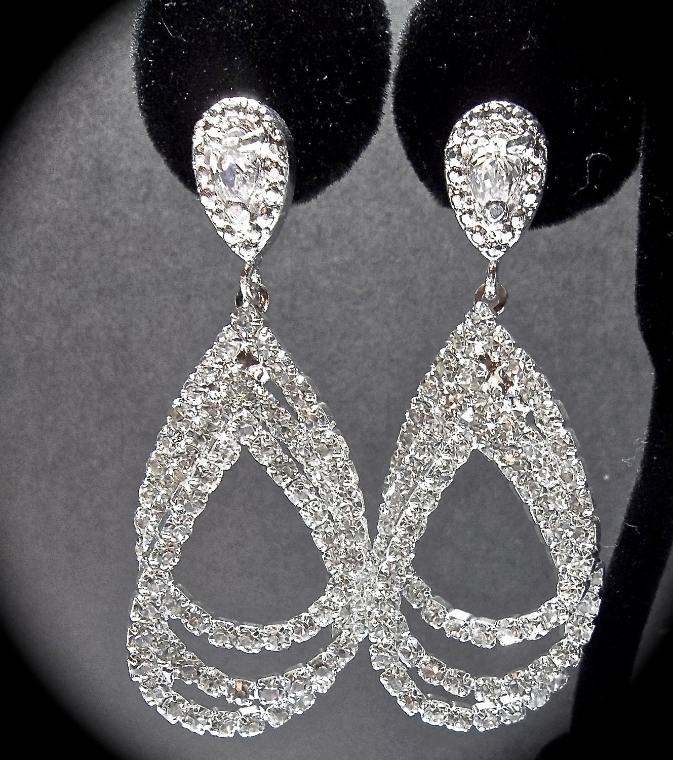 Rhinestone earrings -  Teardrops  - Triple Layer - Large -Crystal earrings - Bridal jewelry - Bridesmaids - gift -
