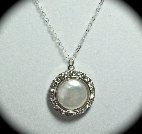 Pearl Necklace - Freshwater - Coin pearl - Sterling Silver - Swarovski Crystal Pendant - Formal or Casual - Wonderful Gift -