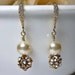 Pearl Earrings - Ivory/cream pearls - Swarovski's Gold Rhinestone fireballs - Bridal jewelry - Bridesmaids - Gift- Formal jewelry -
