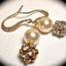 Pearl Earrings - Ivory/cream pearls - Swarovski's Gold Rhinestone fireballs - Bridal jewelry - Bridesmaids - Gift- Formal jewelry -