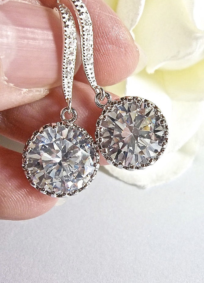 Bridal jewelry - Cubic Zirconia earring - small and round - Sterling Silver - Bridesmaids- Sparkle like Diamonds - gift -