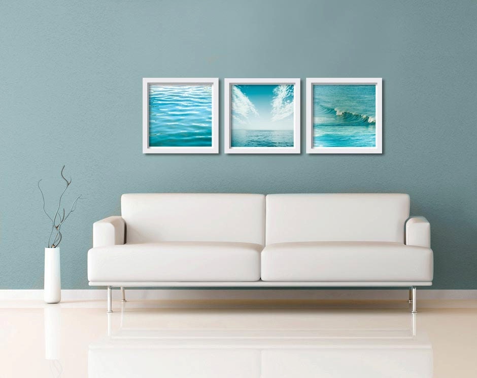 Nautical decor teal beach ocean photography set coastal prints 10x10 12x12 16x16  inch print set fine art photography blue