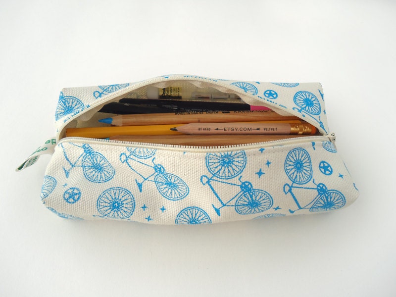 Pencil Case Fixed Gear Bike Screenprinted Organic Cotton