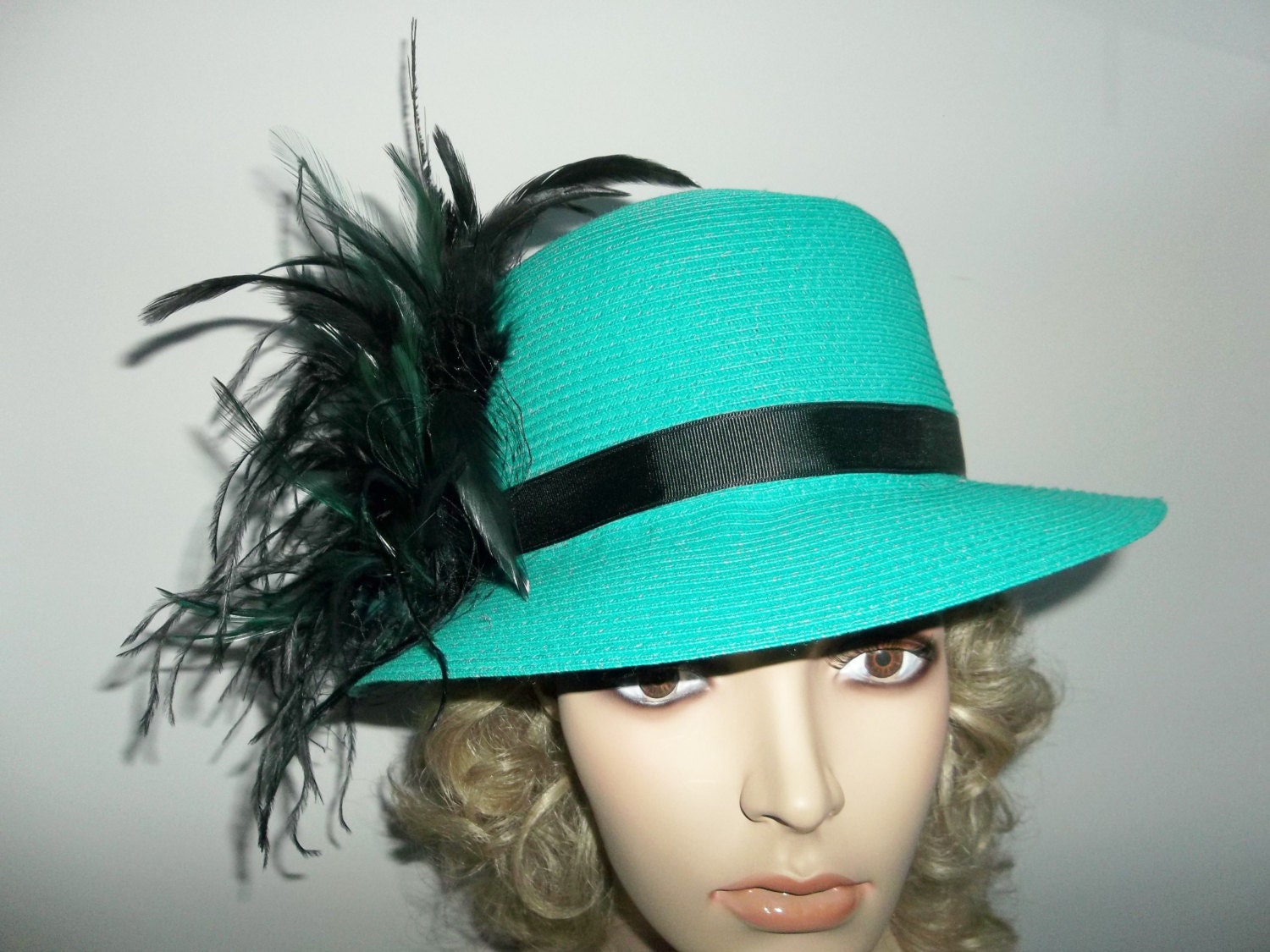 Womans Teal Green Hat, Teal and Black Hat