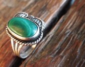 A cool 1960's Vintage Navajo pawn malachite and sterling silver ring sz  5.5