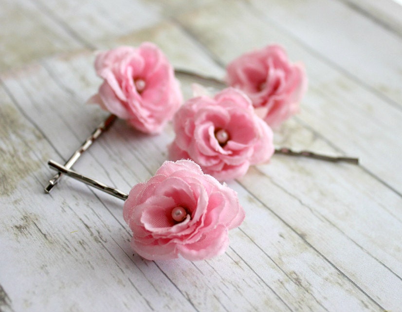 Pink Roses Flower Hair Pins. Spring, Summer,  Bridesmaids, Bridal Hair  Clips. woodland. wedding hair accessories, romance