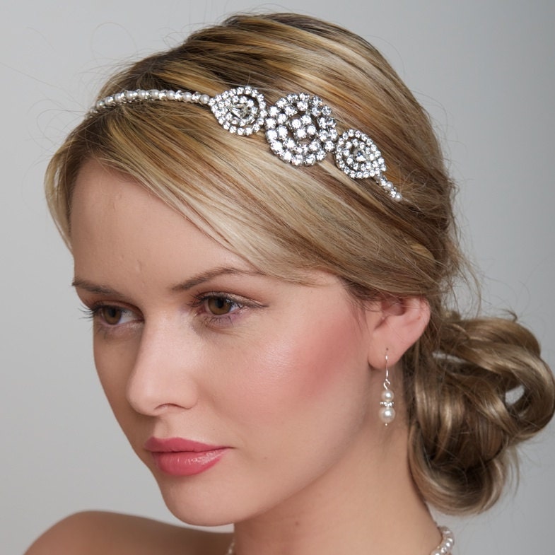 Bridal Hair Piece, Rhinestone And Swarovski Pearls, Side Tiara