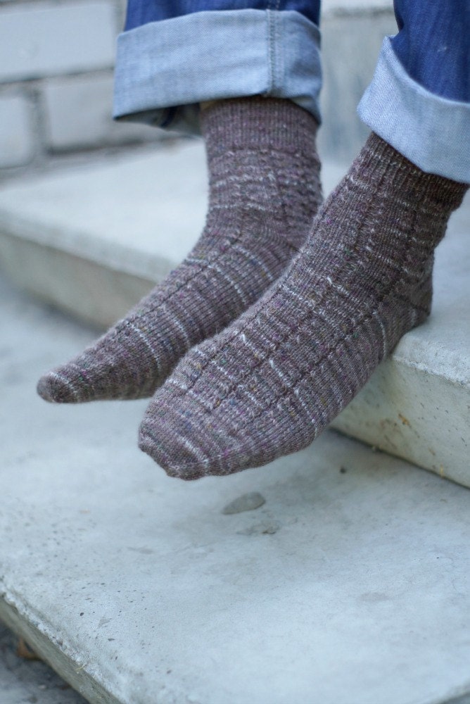 Hand Knitted Wool men Socks for him brown rustic men size US 10-11 EU 44-45