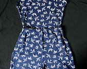 Navy swallow print pyjamas, pajamas vest top and shorts