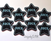 Rock STAR Brite Blue & White on Black Glitter Felt Embroidered Embellishment Clippie Cover SET of 8