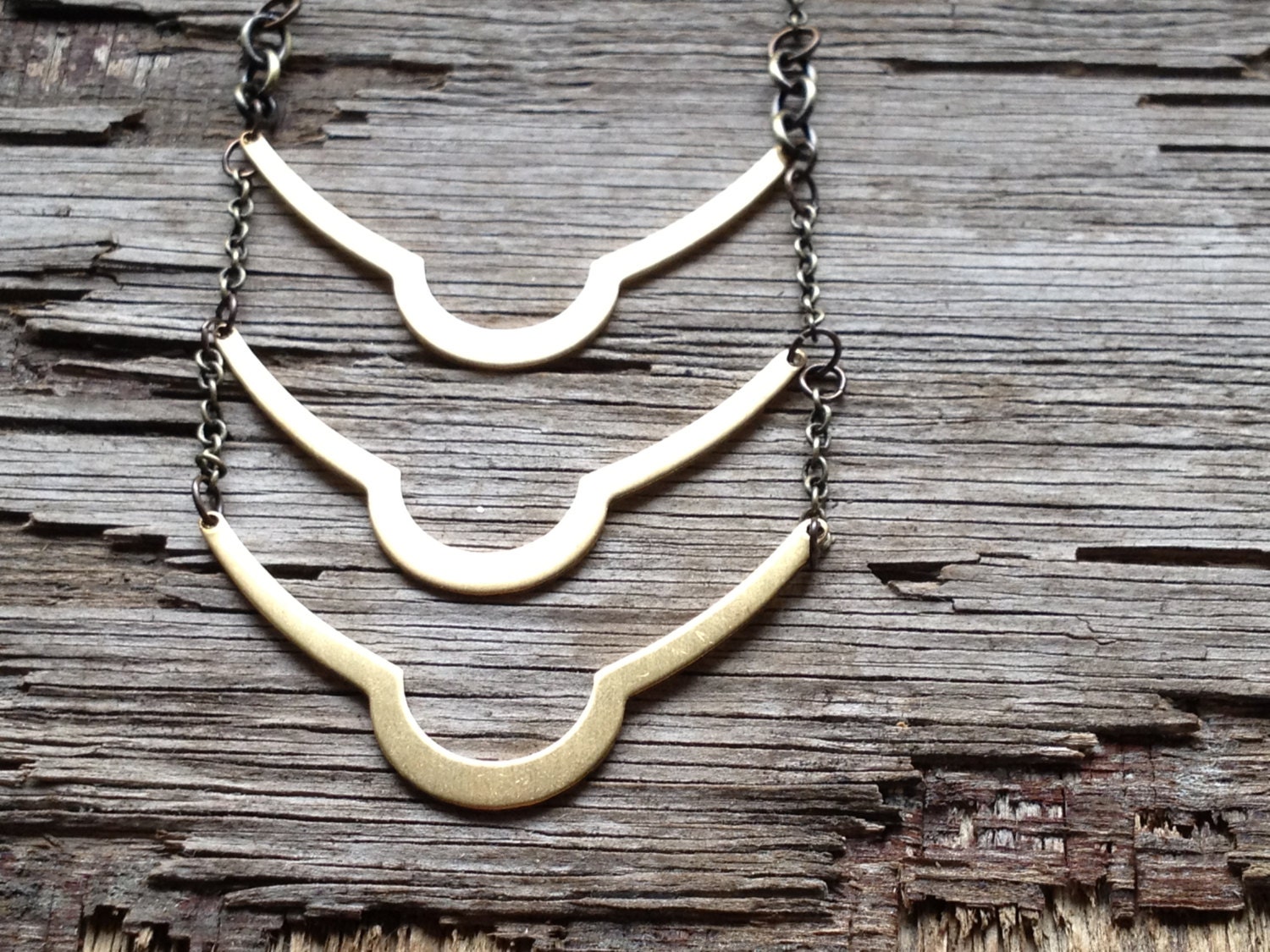 The Tribu Necklace - Gold brushed brass tribal style rustic Antiqued dark Long Adjustable Chain