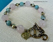 Rose Quartz, African Turquoise, Olive Freshwater Pearls and Brass Lock and Key Toggle Clasp