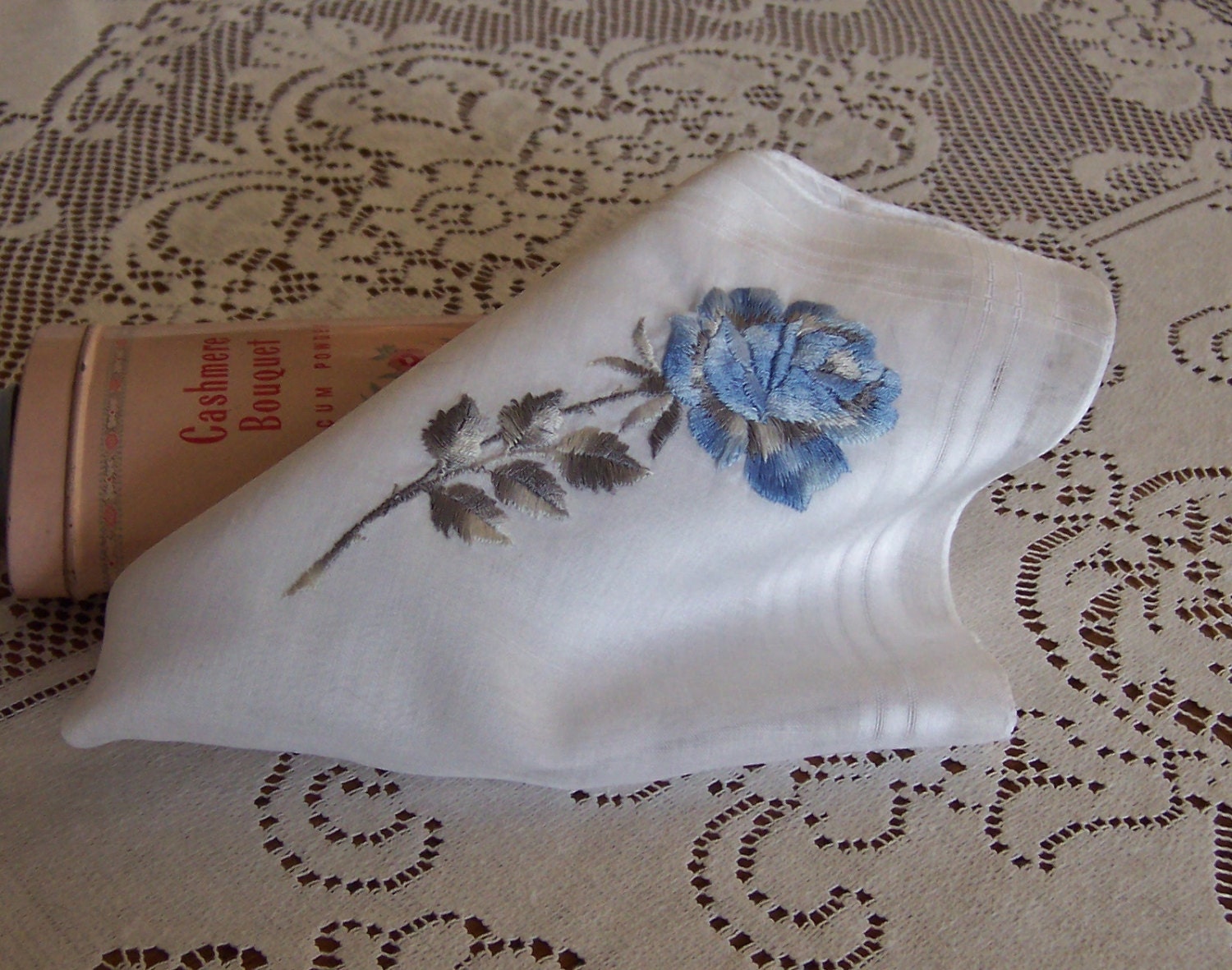 Something Blue, Something Old Bride's Hanky Blue Rose Wedding Handkerchief