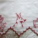 Antique shelf edging redwork embroidery, French redwork pattern, hand embroidered linen w red kitchen decor, country cottage France