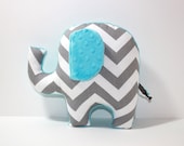 Chevron Elephant nursery pillow toy ELLE aqua blue grey gray plush for modern baby