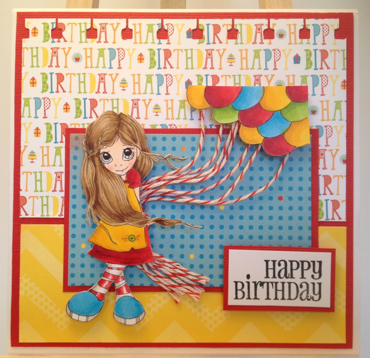 Happy Birthday Balloon Girl Handmade Card