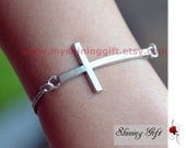 Antique Silver Cross Bracelet,  Silver Chain Bracelet