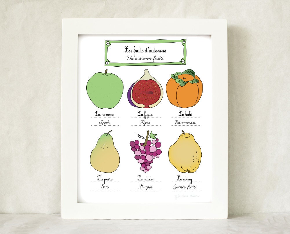 Kitchen Art Autumn Fall Fruits 8x10 giclee art print home decor French Retro Kitchen Food nature garden botanical chart Mothers Day