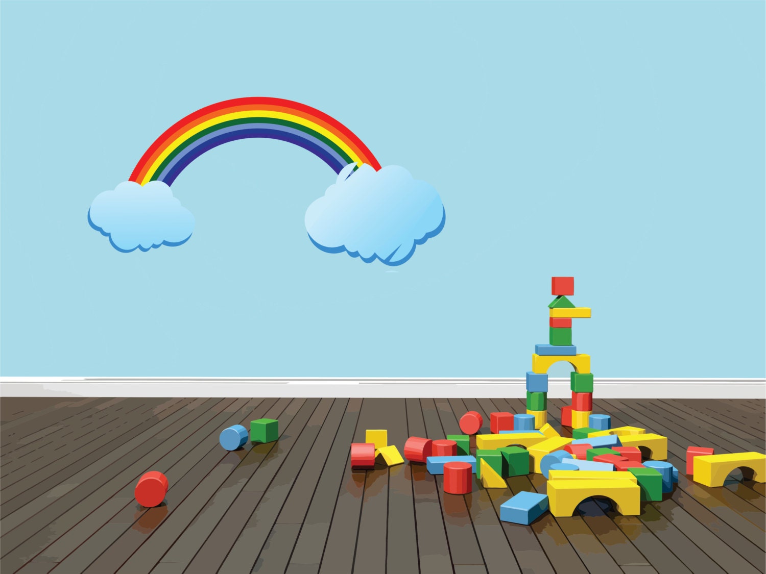 INFANT Nursery Clouds Colored Rainbow Babies Kids Children Boy Girl Bedroom Vinyl Wall Decal Home Decor Graphic Design 30x20 larg494