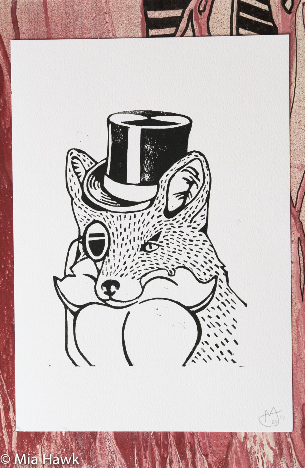 Gentleman Fox A4 Lino cut Print