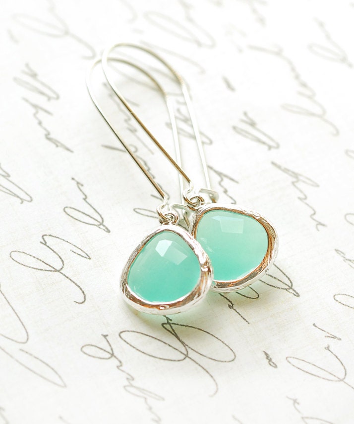 Mint Aqua Silver Bridesmaid Gifts Bridal Jewelry Drop Earrings Dangle Earrings Jewelry Accessories Bridesmaid Set Limon Bijoux