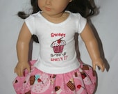 Sweet aren't I cupcake outfit for your 18 inch american girl or similar doll skirt, t-shirt, hairbow